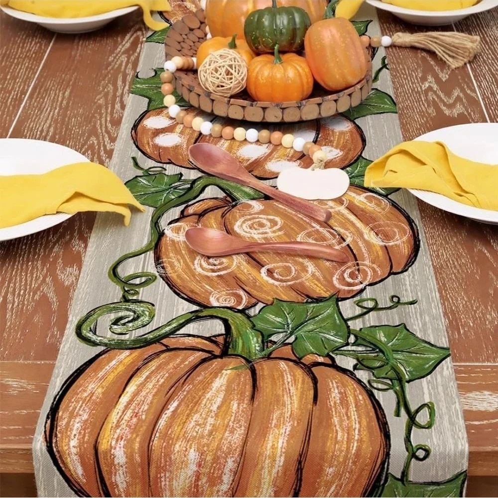 GEEORY Fall Table Runner 13x120 in. Pumpkins Leaves Farmhouse Table‎ Decoration